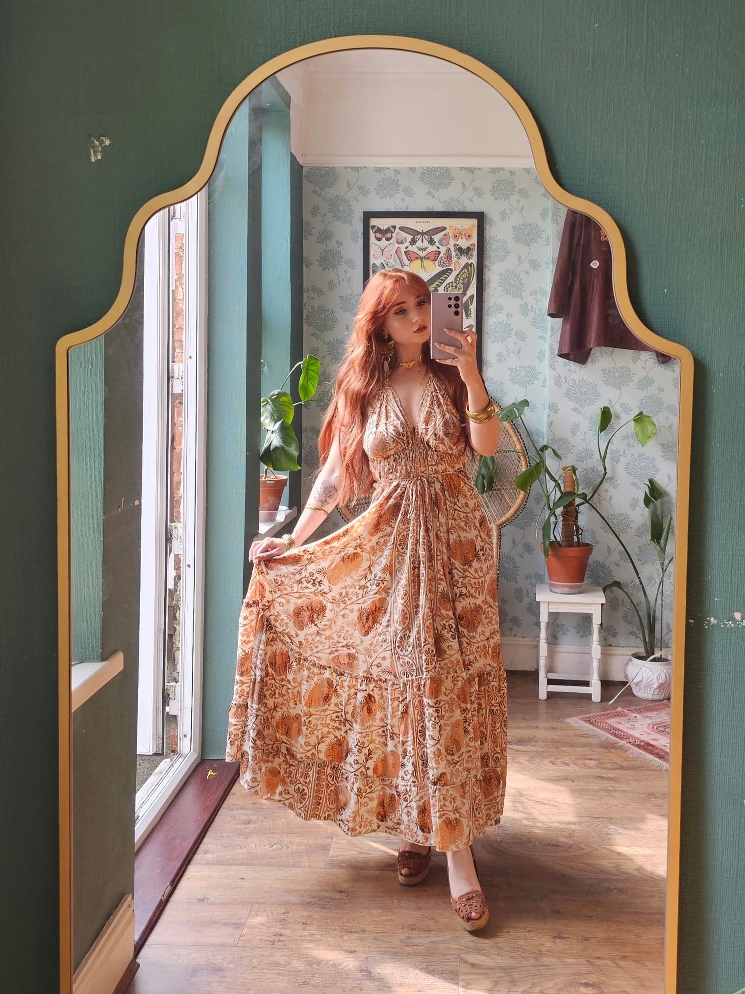 Silk Long Bohemian Tiered Maxi Backless Dress