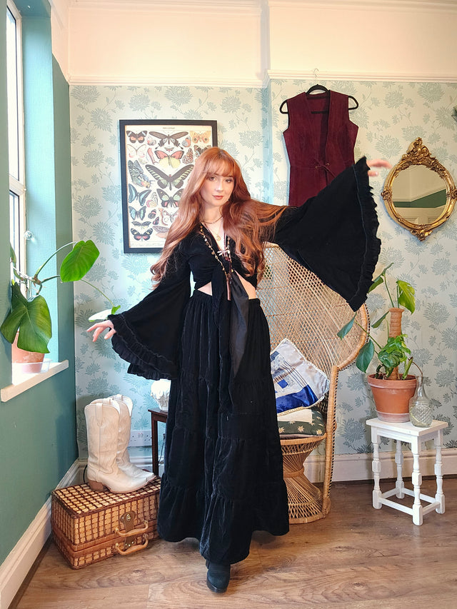 Velvet Dream Tiered Flowy Pants with Ruffle Wrap Top