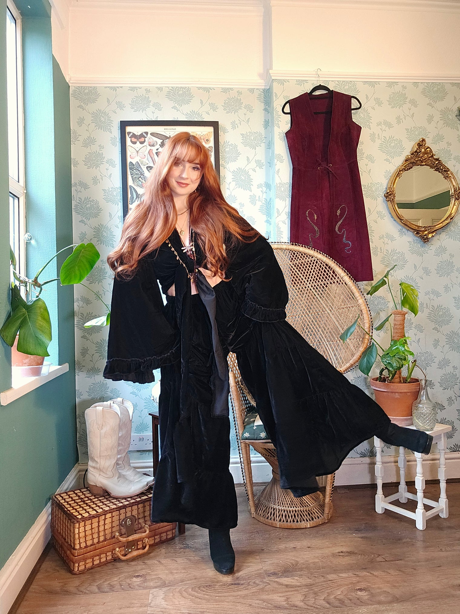 Velvet Dream Tiered Flowy Pants with Ruffle Wrap Top