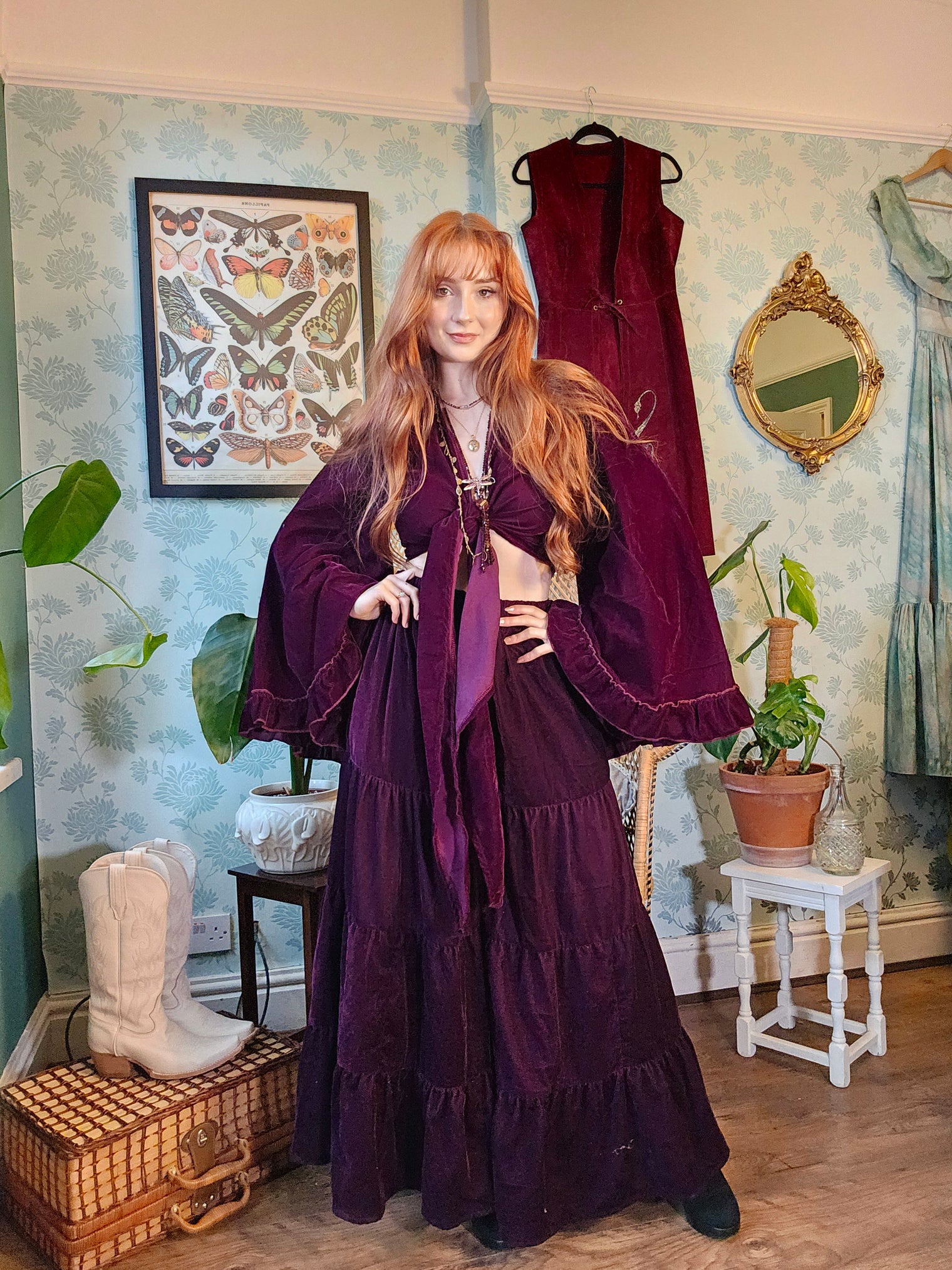 Velvet Dream Tiered Flowy Pants with Ruffle Wrap Top