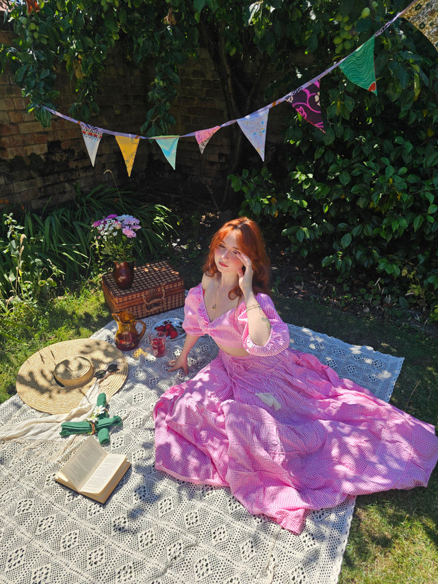 Gingham Flowy Skirt with Puff Sleeve Top