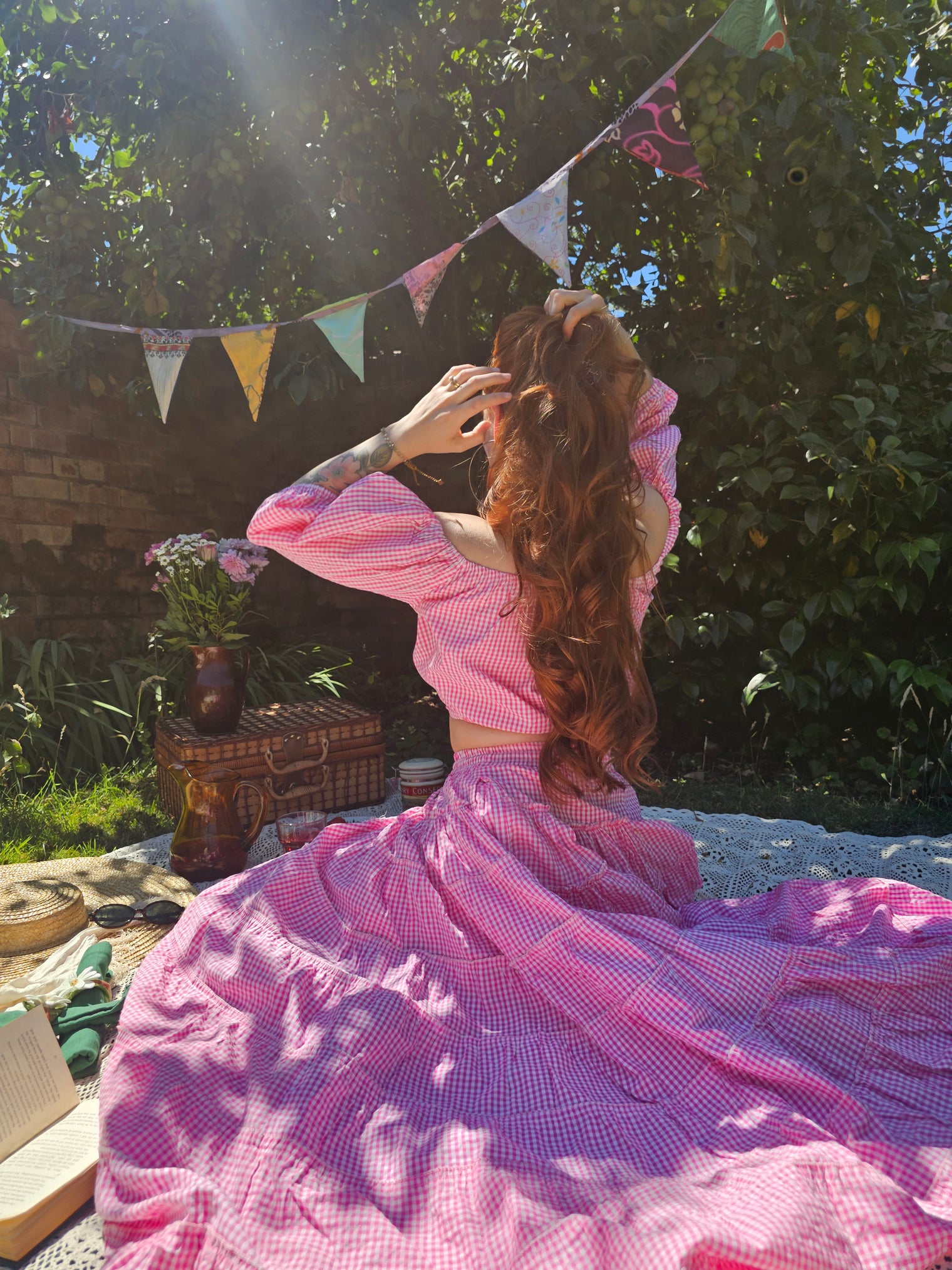 Gingham Flowy Skirt with Puff Sleeve Top