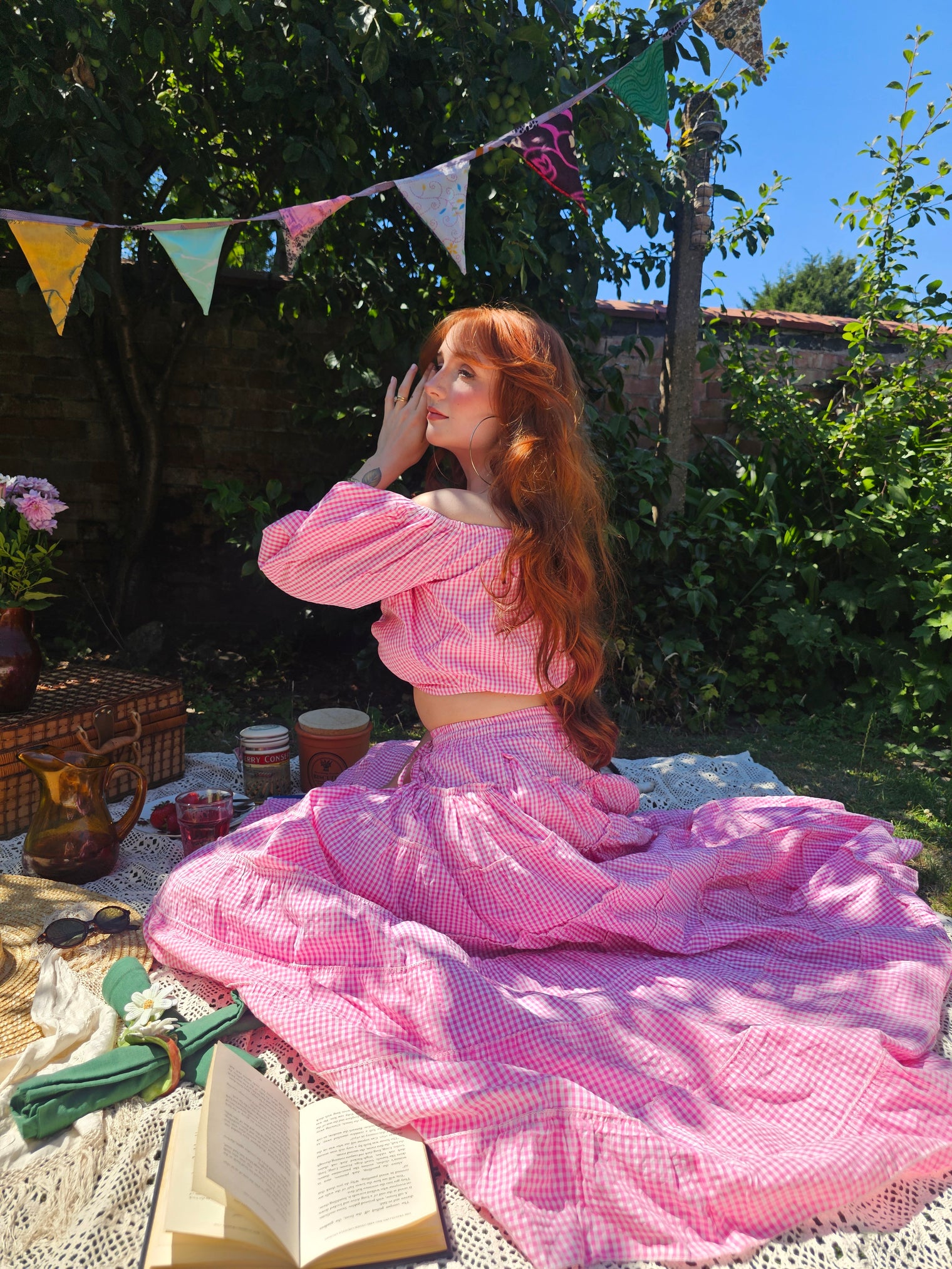 Gingham Flowy Skirt with Puff Sleeve Top