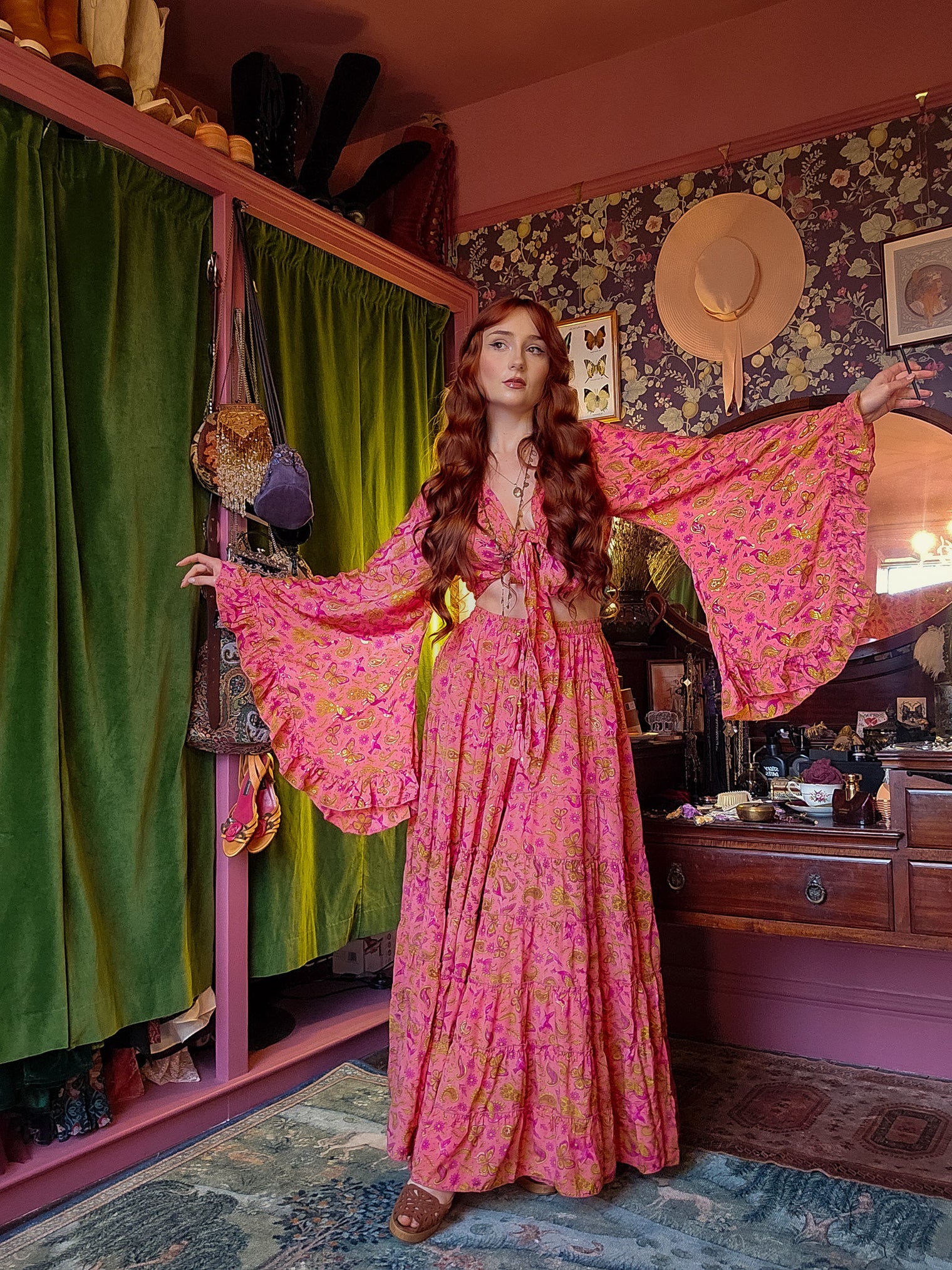 Wanderer Aviary Flowy Skirt and Ruffle Sleeve Top