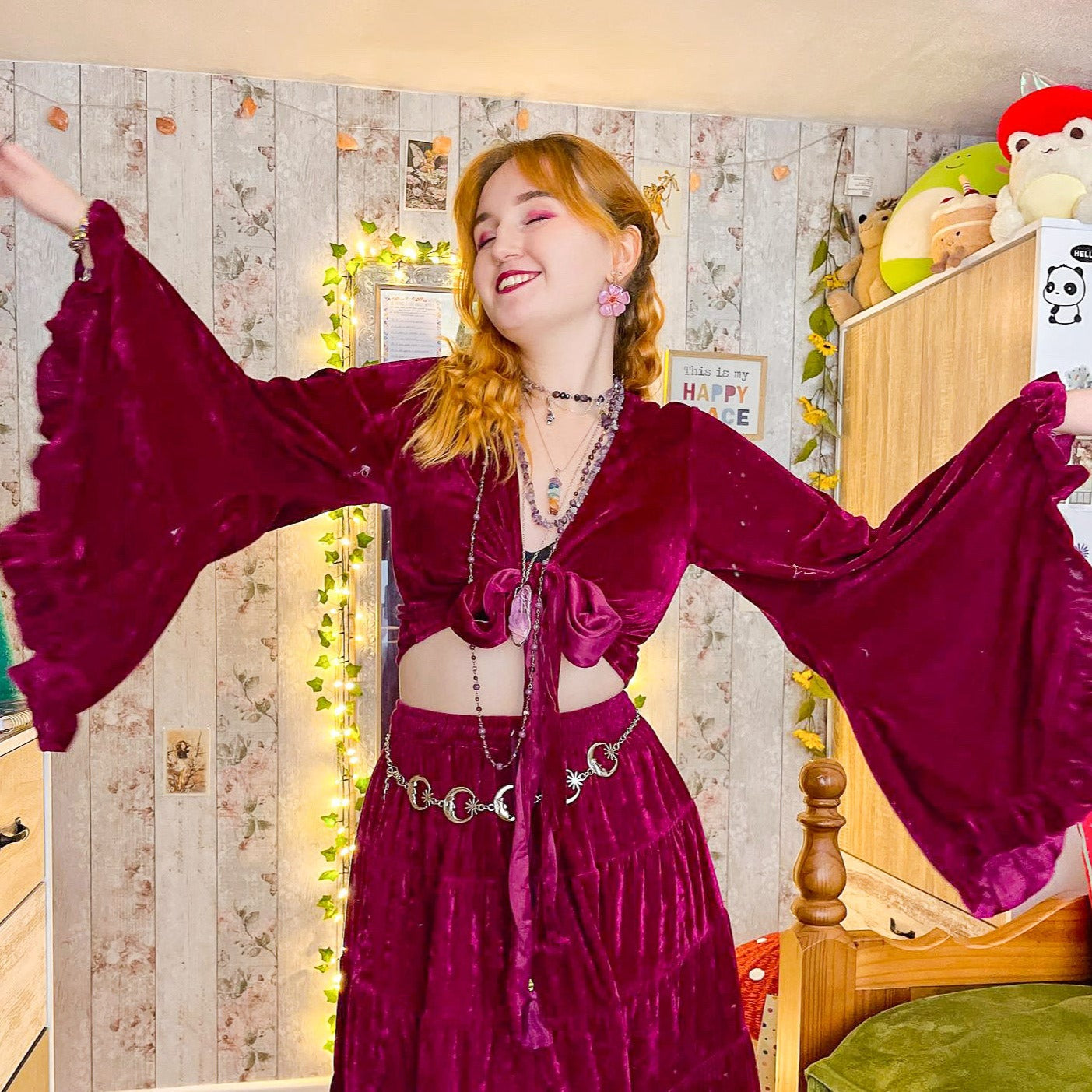 Velvet Boho Wrap Top with Ruffle Sleeve