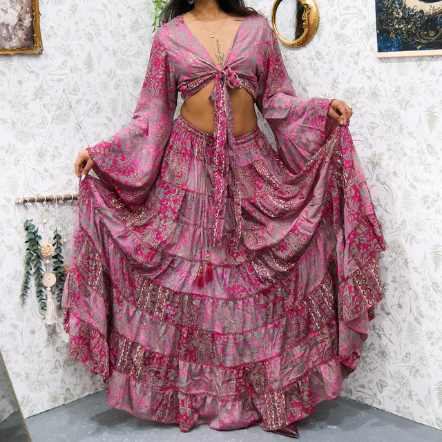 Ethereal Paisley Skirt with Ruffle Sleeve Top