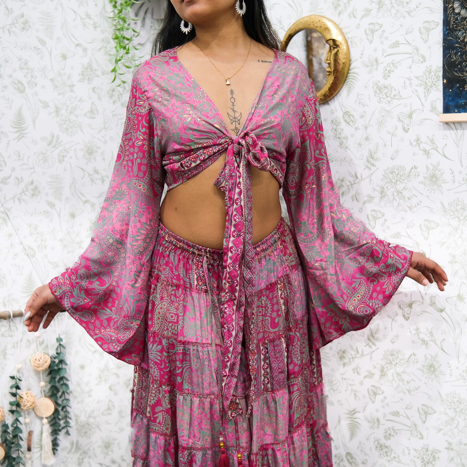 Ethereal Paisley Skirt with Ruffle Sleeve Top