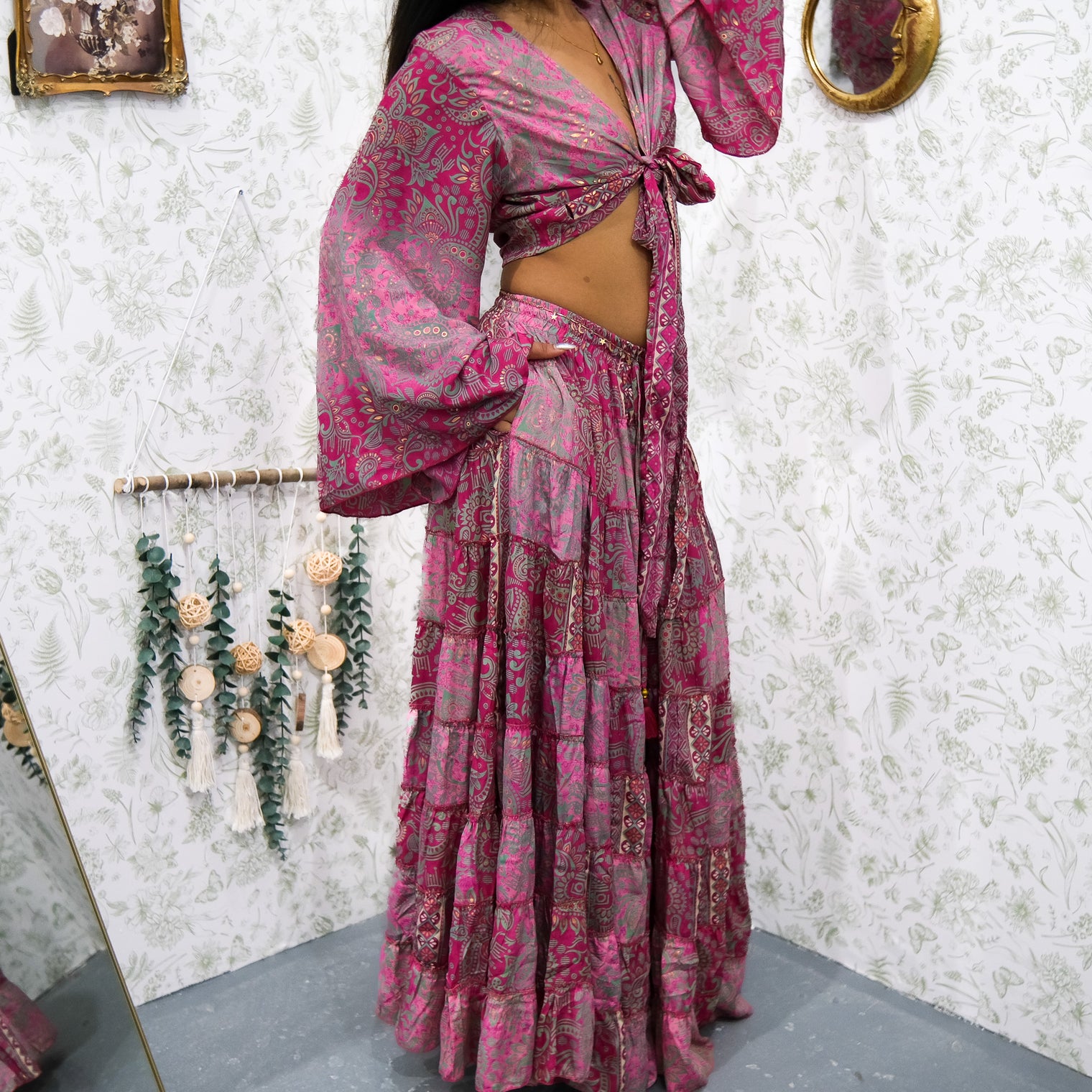 Ethereal Paisley Skirt with Ruffle Sleeve Top