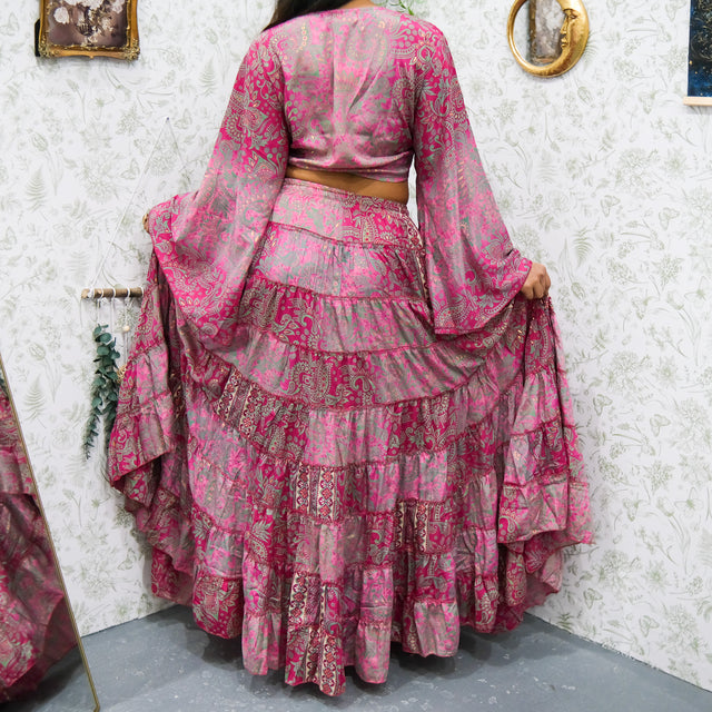 Ethereal Paisley Skirt with Ruffle Sleeve Top