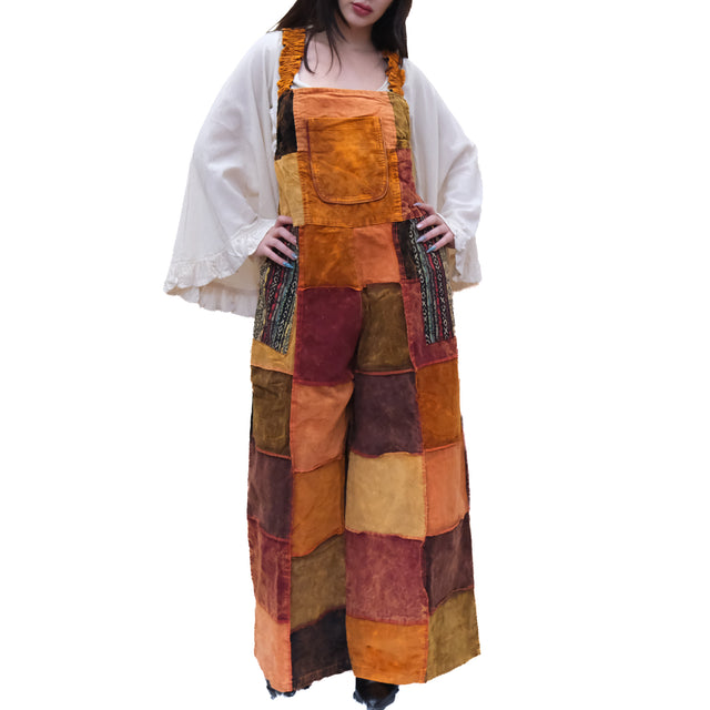 Patchwork Corduroy Wide Leg Jumpsuit