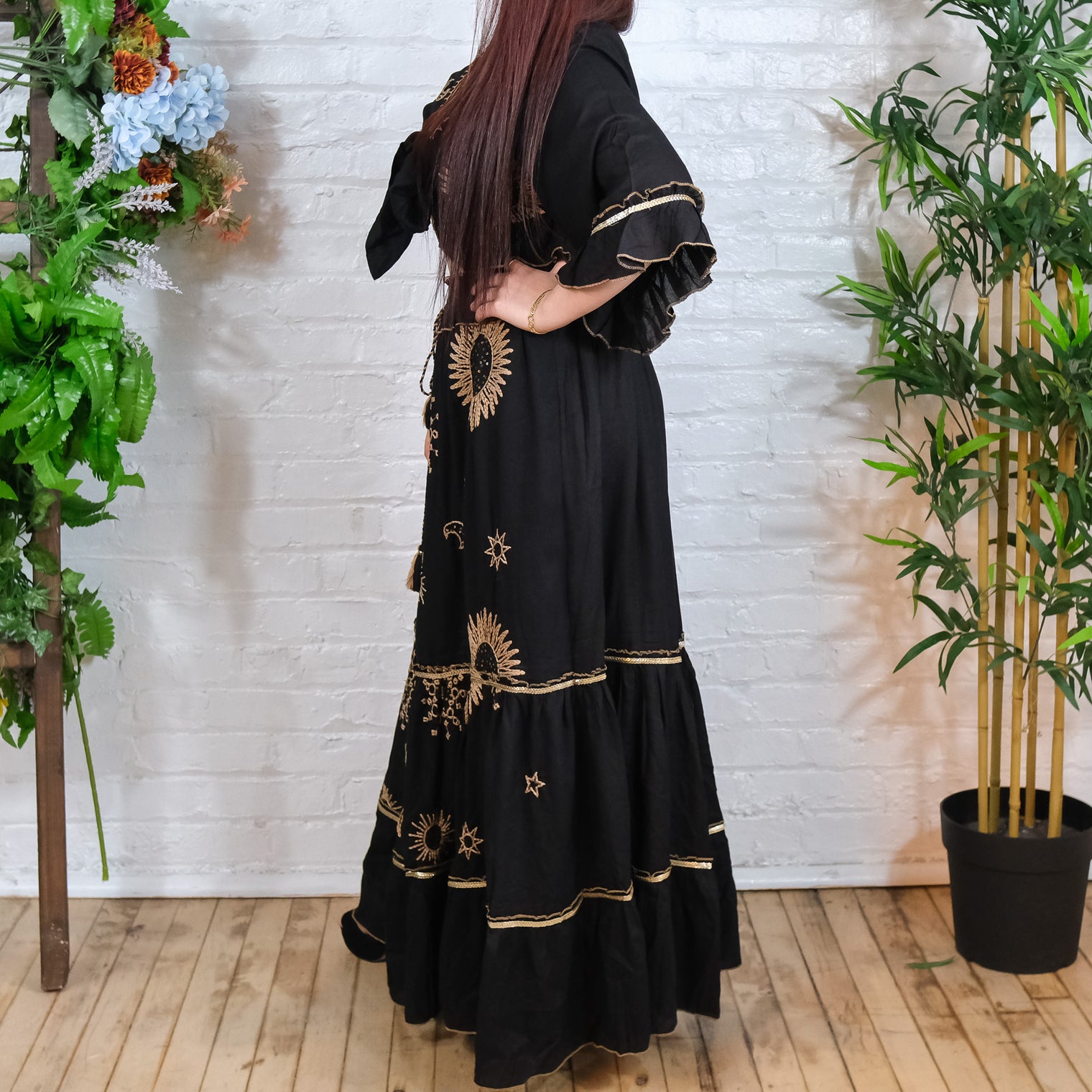 Bohemian Embroidery Skirt with Ruffle Sleeve Top