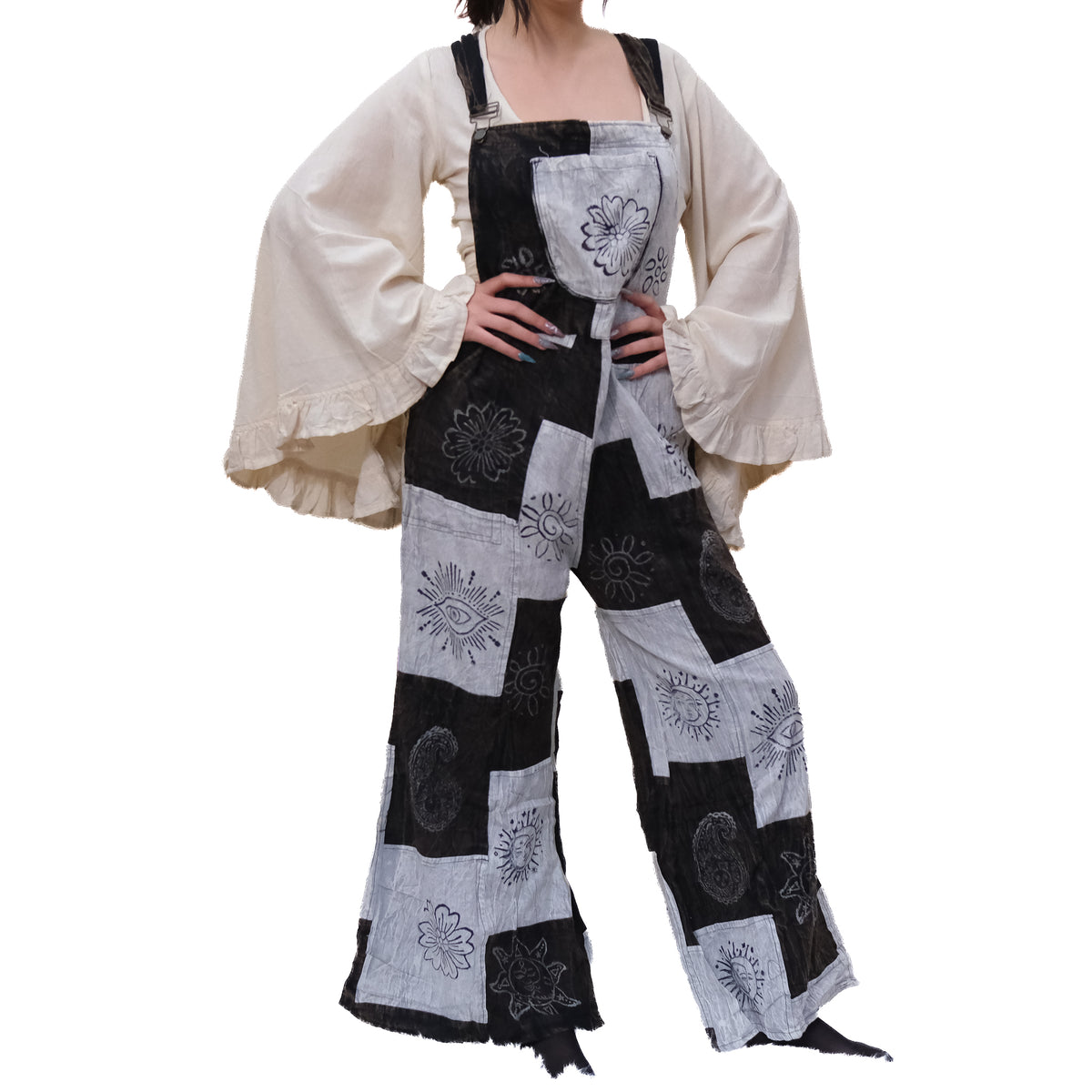 Patchwork Wide Leg Jumpsuit with Pockets