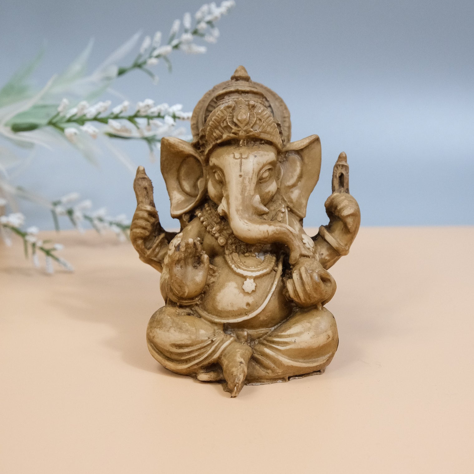 5 inches Ganesha Resin Statue, Handcarved Vintage Ganesh Stautue, Good Luck, New Beginnings,Elephant God,Brown Lord Ganesha Statue