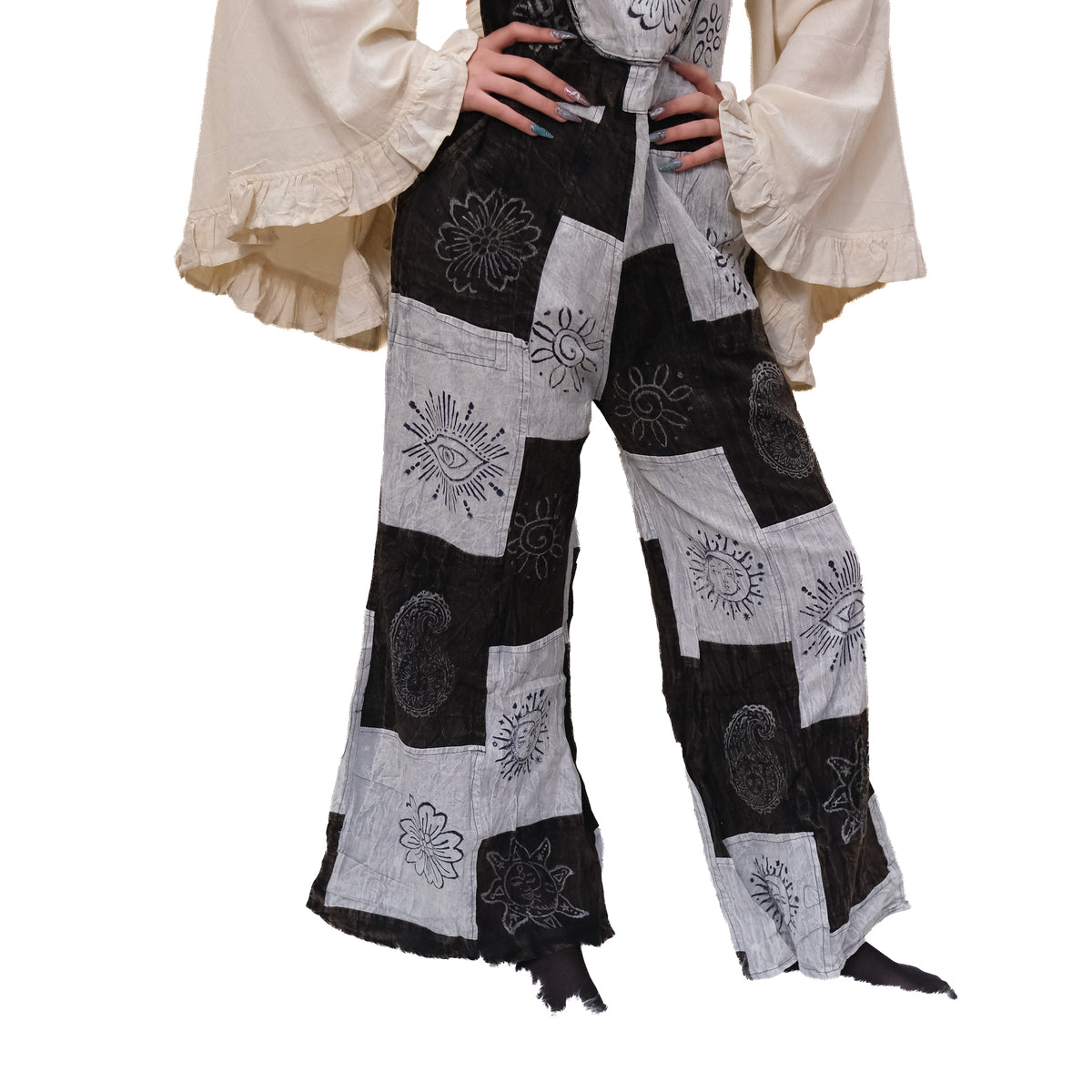 Patchwork Wide Leg Jumpsuit with Pockets