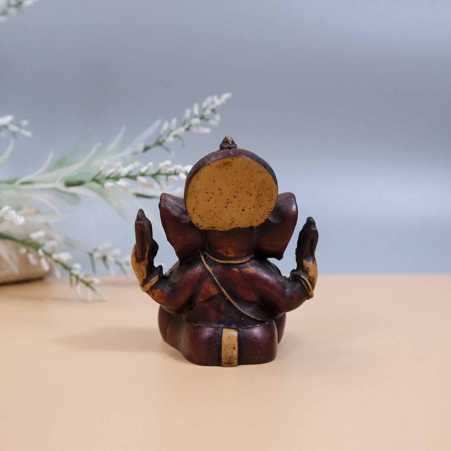 5 inches Ganesha Resin Statue, Handcarved Vintage Ganesh Stautue, Good Luck, New Beginnings,Elephant God,Brown Lord Ganesha Statue