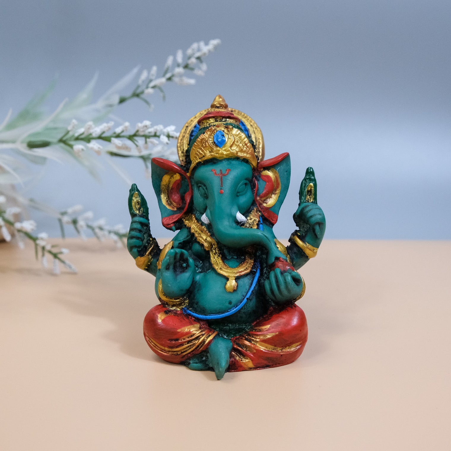 5 inches Ganesha Resin Statue, Handcarved Vintage Ganesh Stautue, Good Luck, New Beginnings,Elephant God,Brown Lord Ganesha Statue