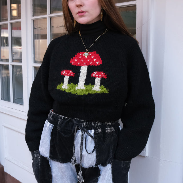 Fairycore Mushroom Knit Crop Sweater