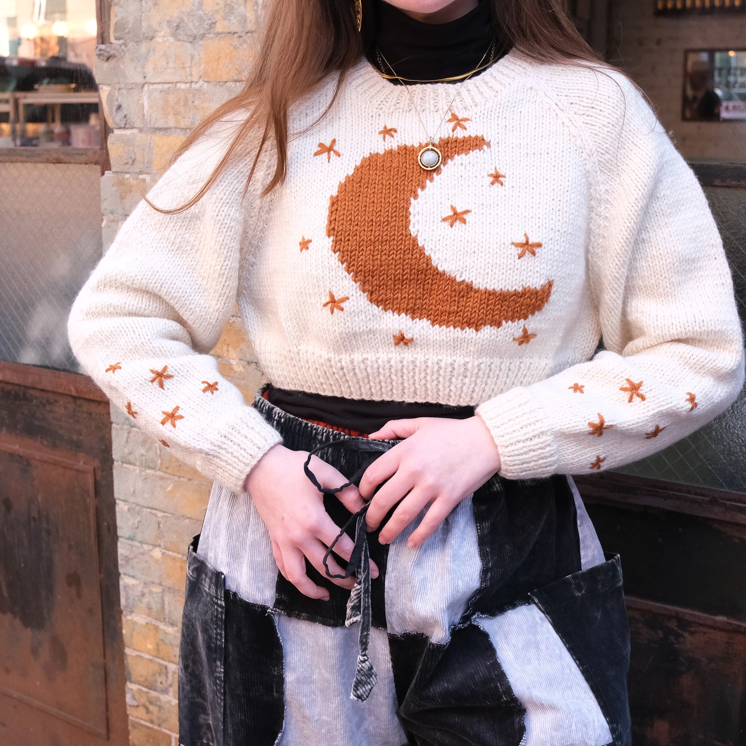 Celestial Crescent Moon Knit Crop