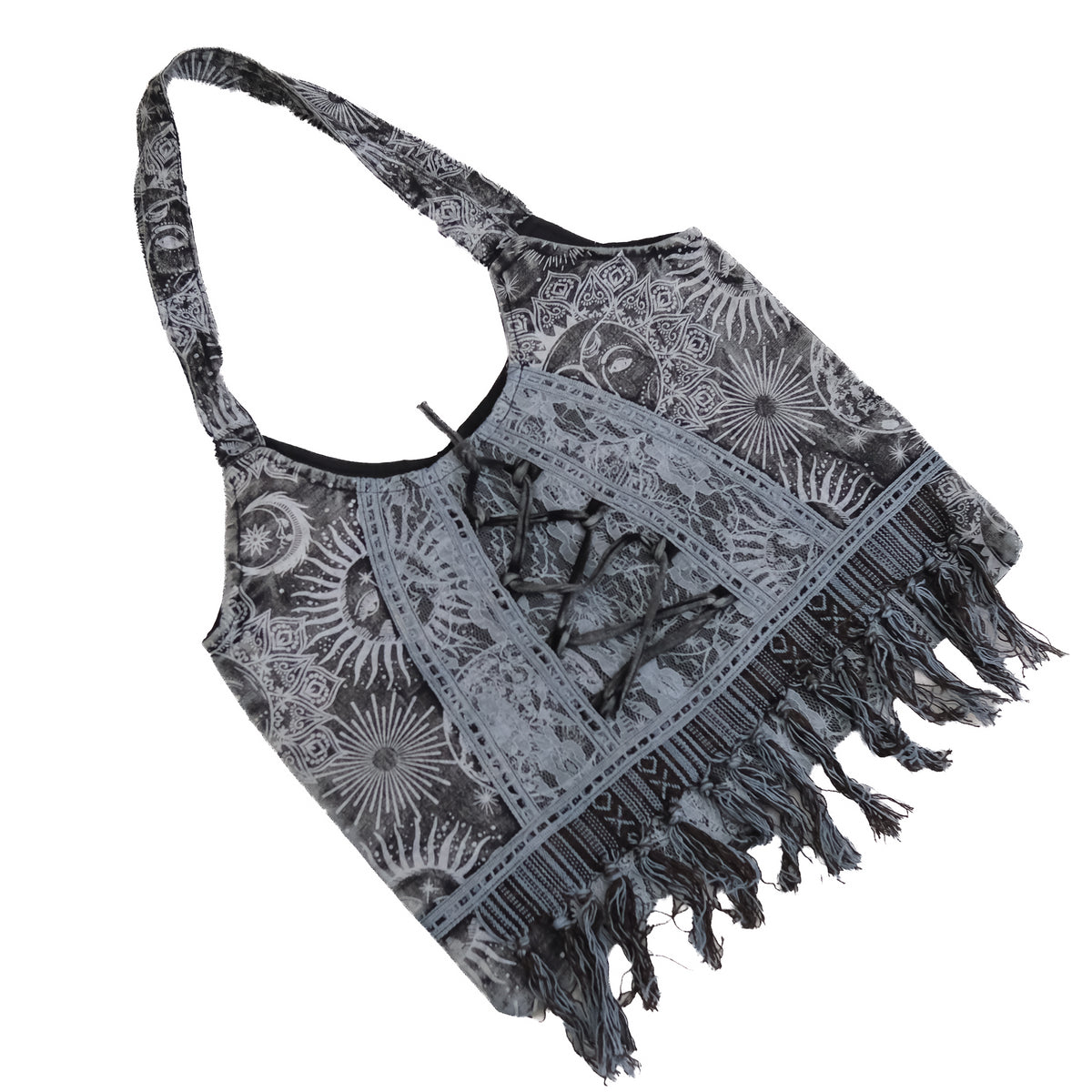 Celestial Sun & Moon Lace Fringe Bag