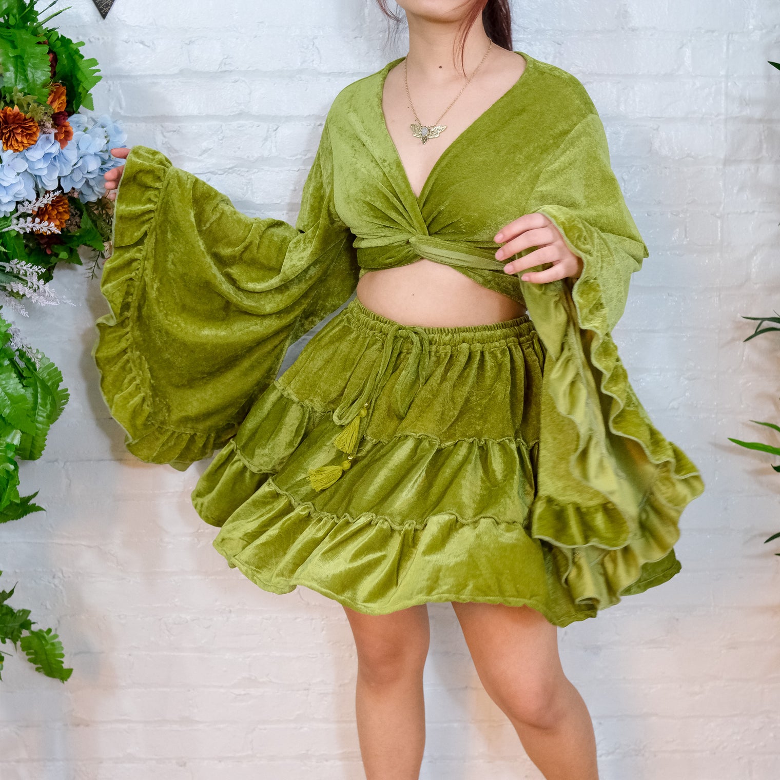 Flowy Velvet Mini Skort with Pockets