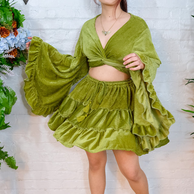 Flowy Velvet Mini Skort with Pockets