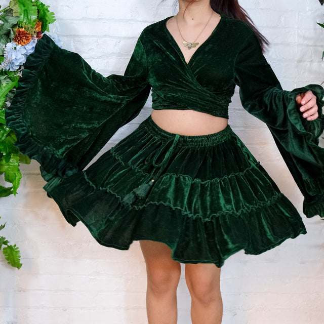 Flowy Velvet Mini Skort with Pockets
