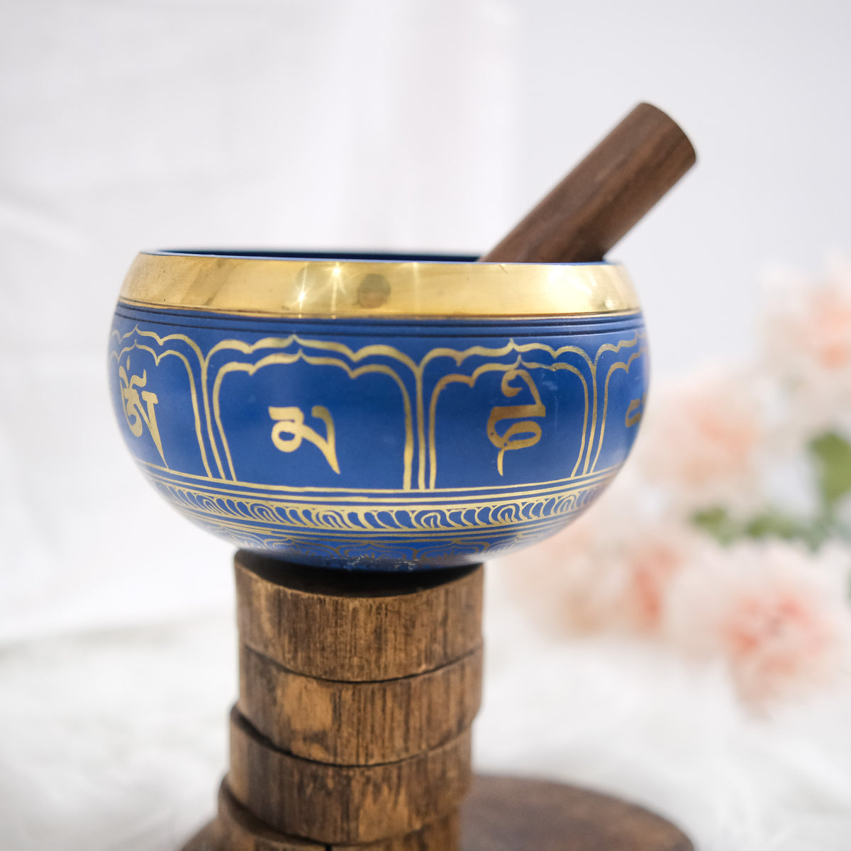 Blue Tibetan Singing Bowl with Om Symbol