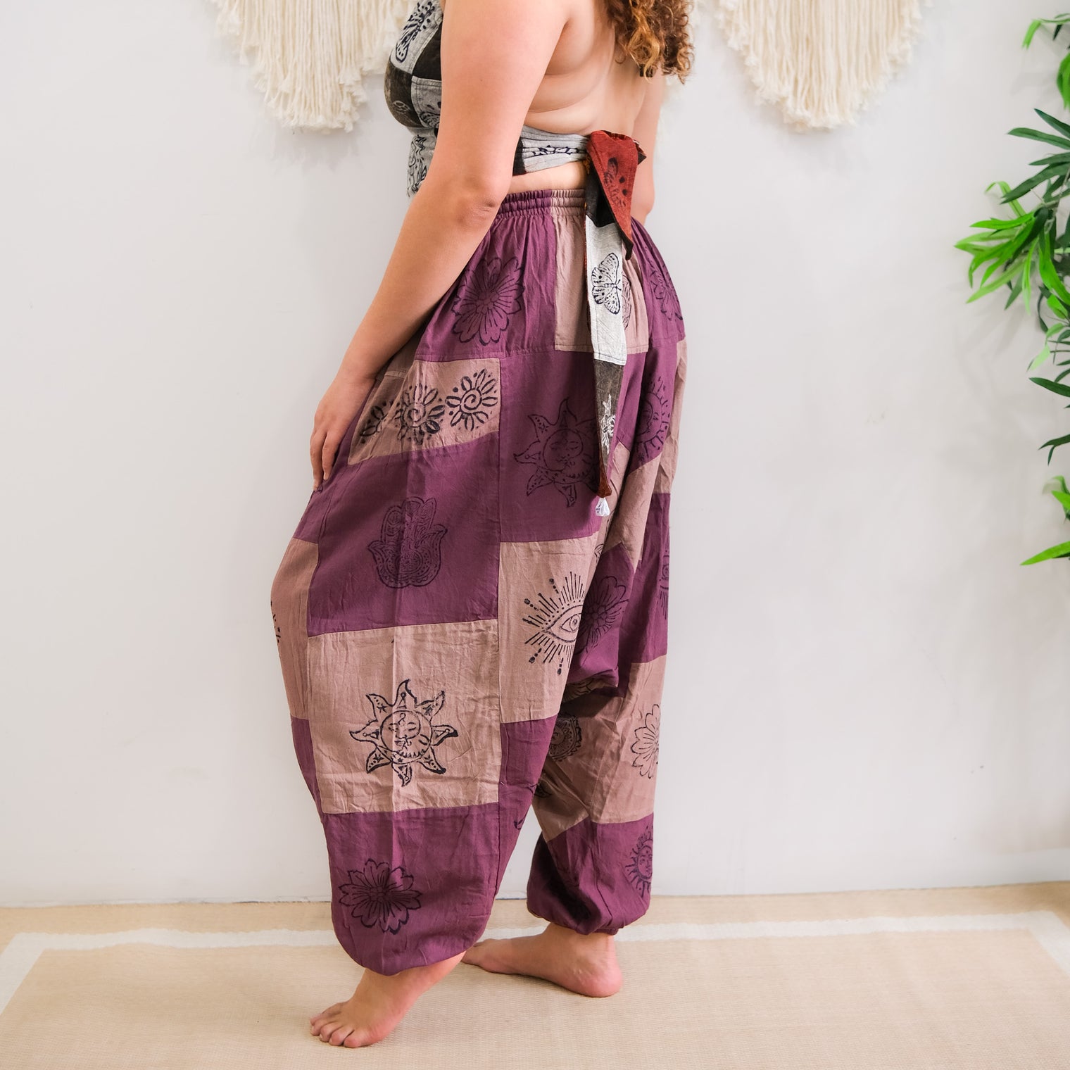 Patchwork Block Print Harem Pants