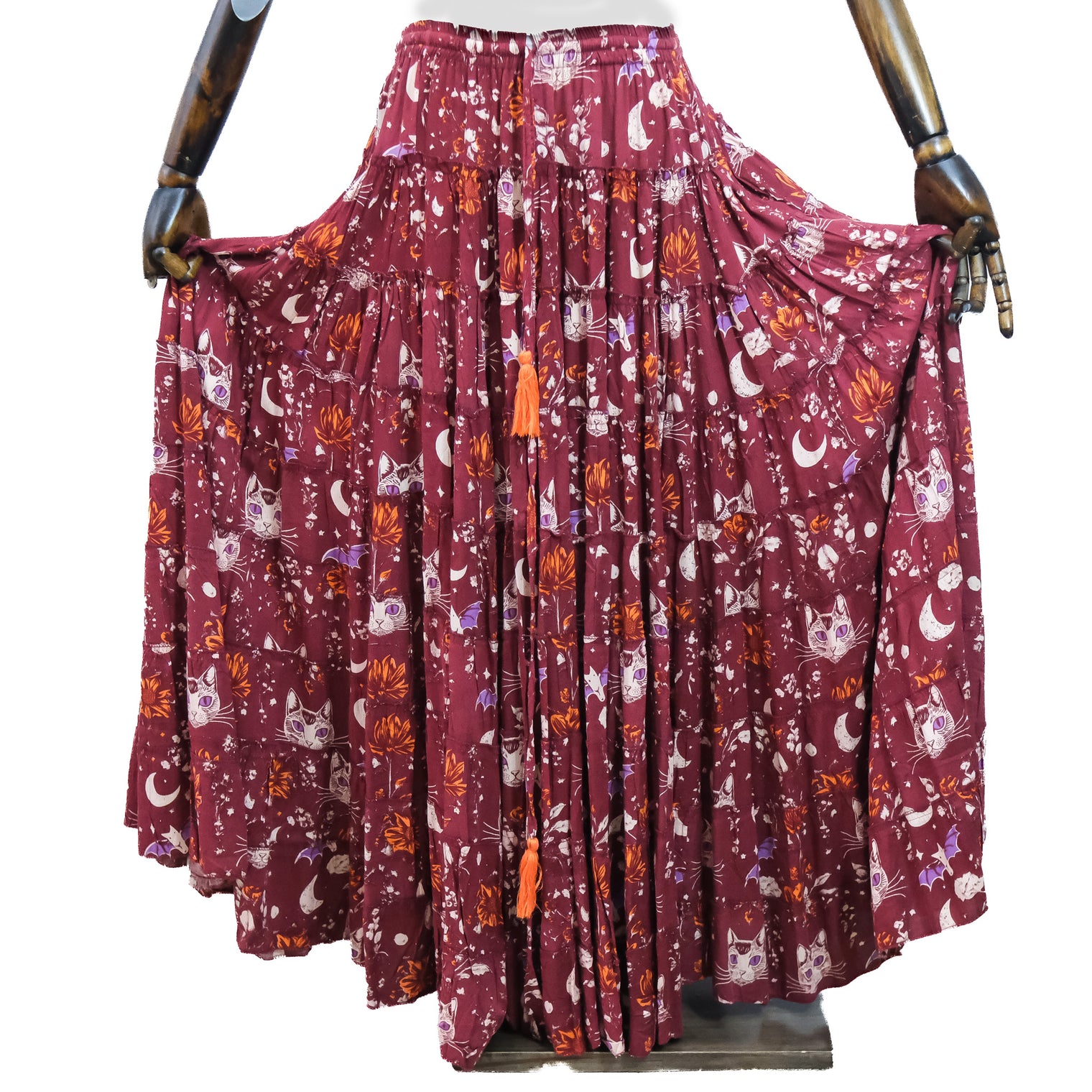 Celestial Cat Moon Tiered Maxi Skirt