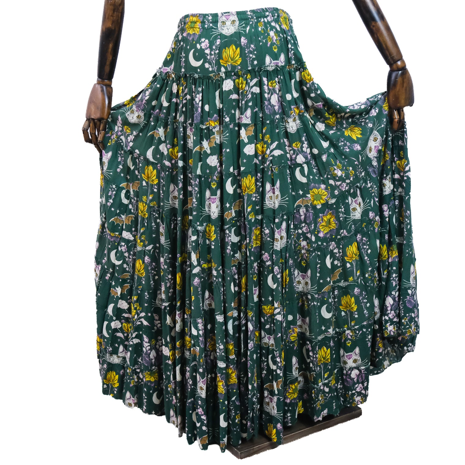 Celestial Cat Moon Tiered Maxi Skirt
