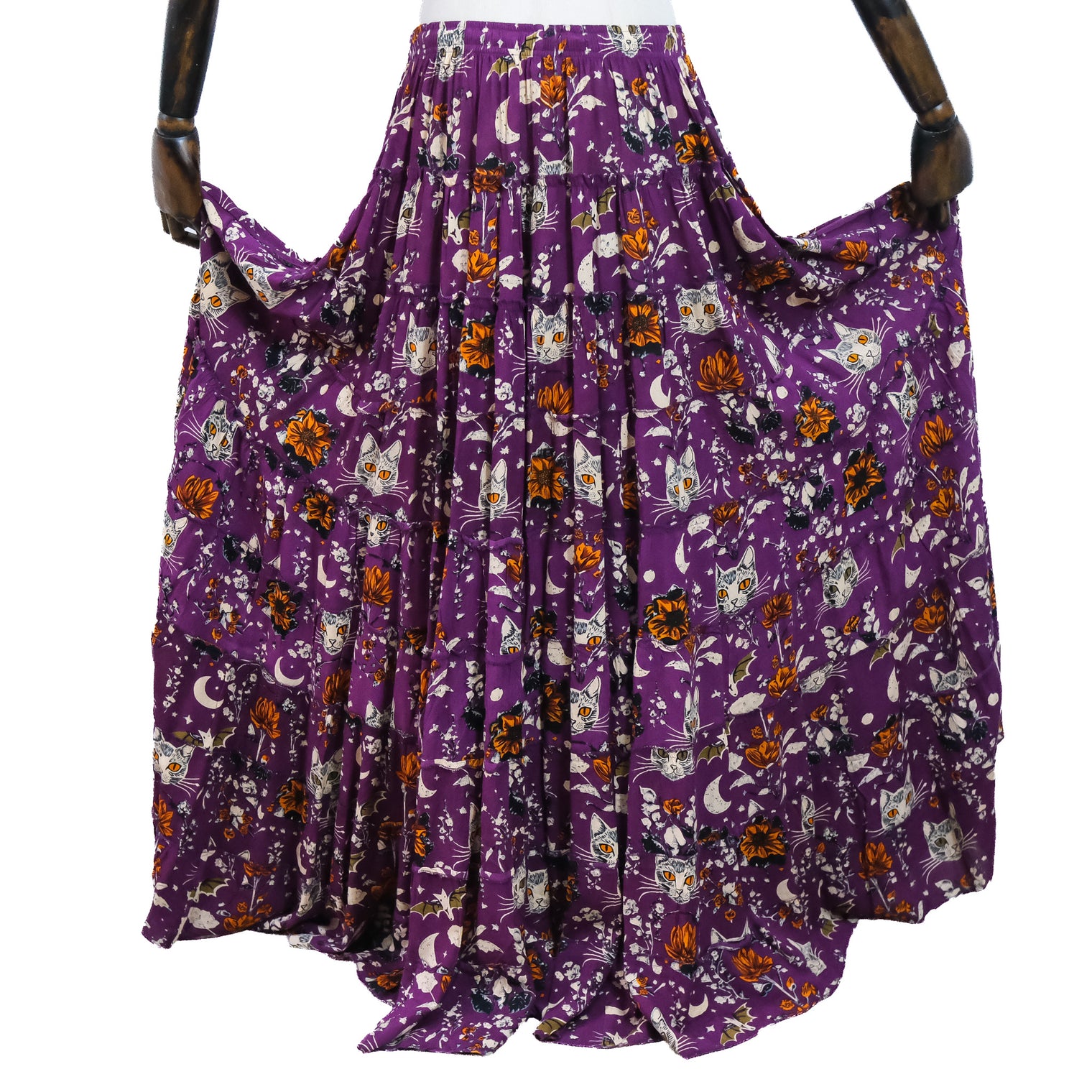 Celestial Cat Moon Tiered Maxi Skirt