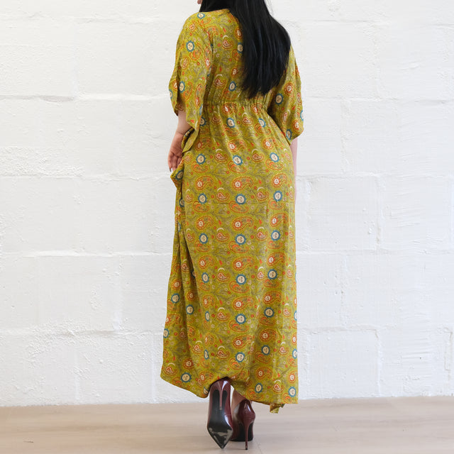 Flowy Celestial Paisley Boho Kaftan Dress