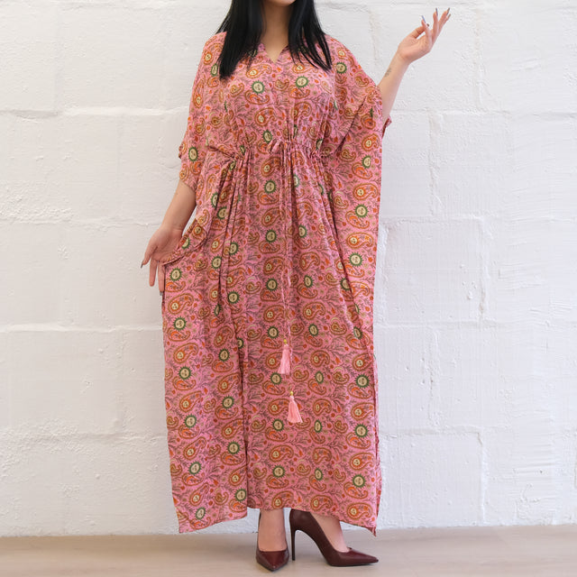 Flowy Celestial Paisley Boho Kaftan Dress