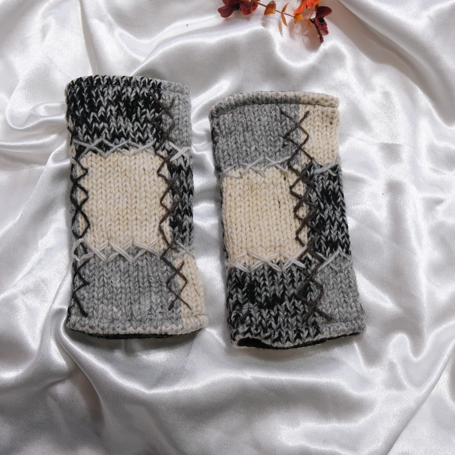 Hand Knit Patch Handwarmers with Fleece Lining