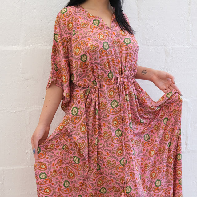 Flowy Celestial Paisley Boho Kaftan Dress