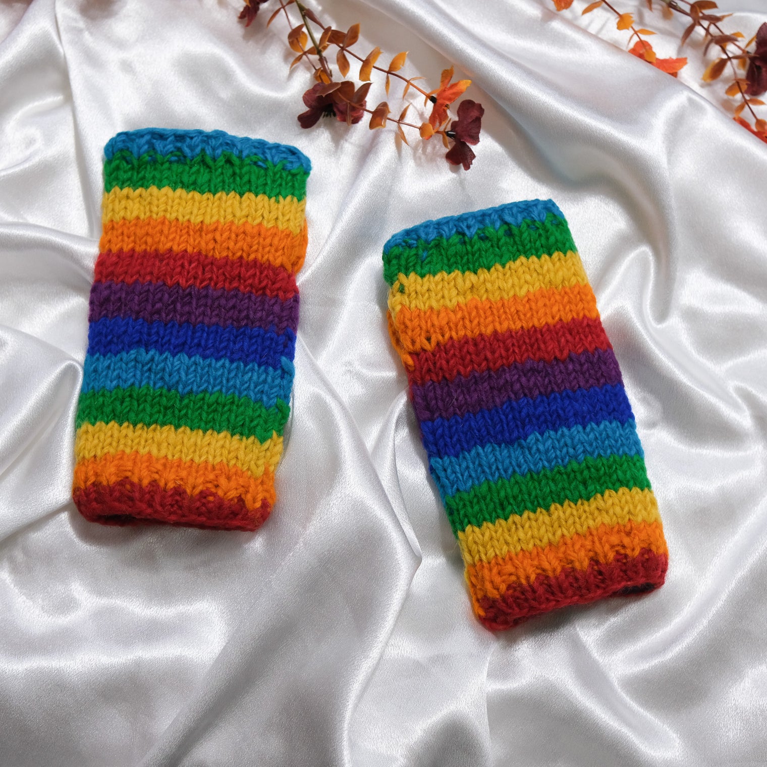 Hand Knitted Rainbow Fingerless Gloves