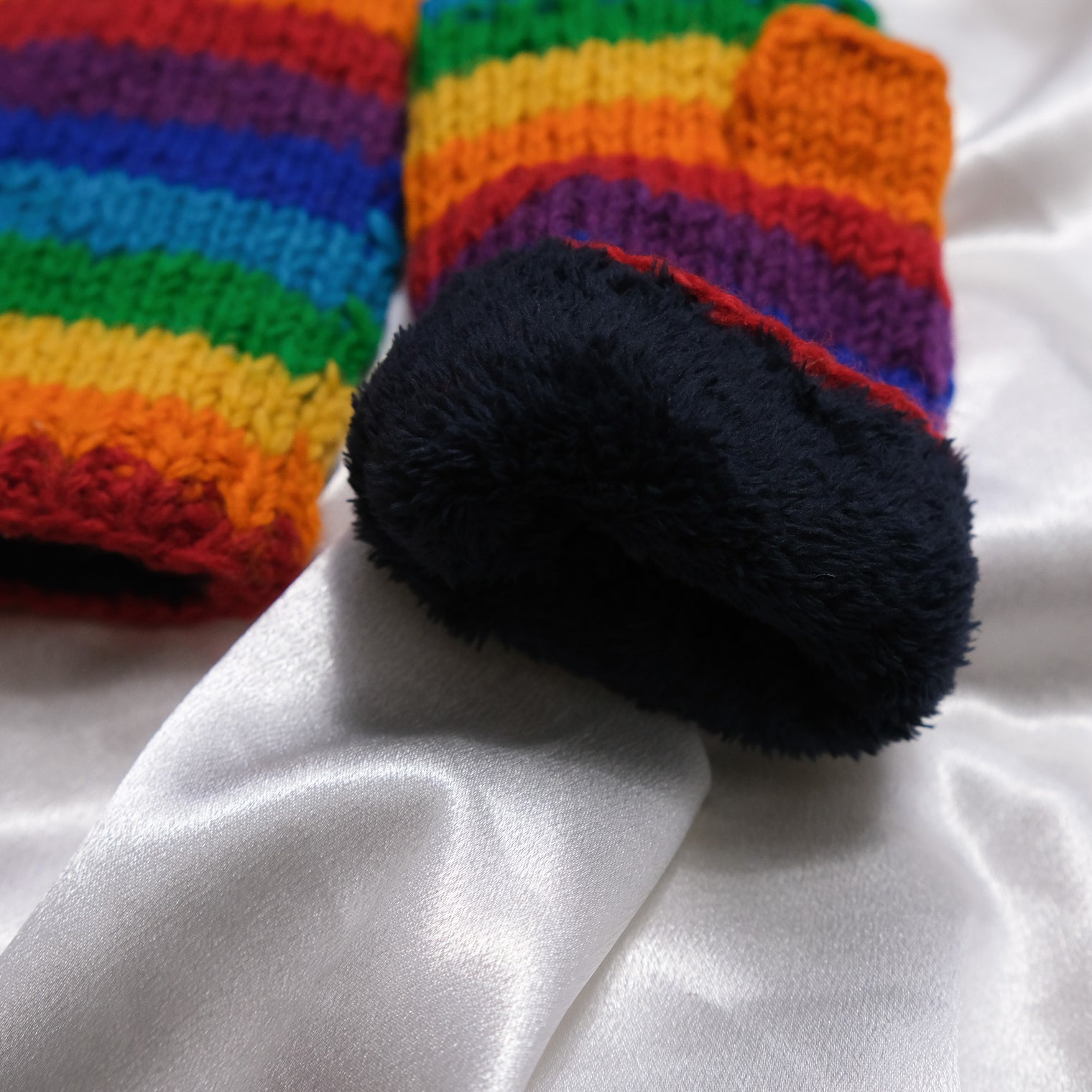 Hand Knitted Rainbow Fingerless Gloves