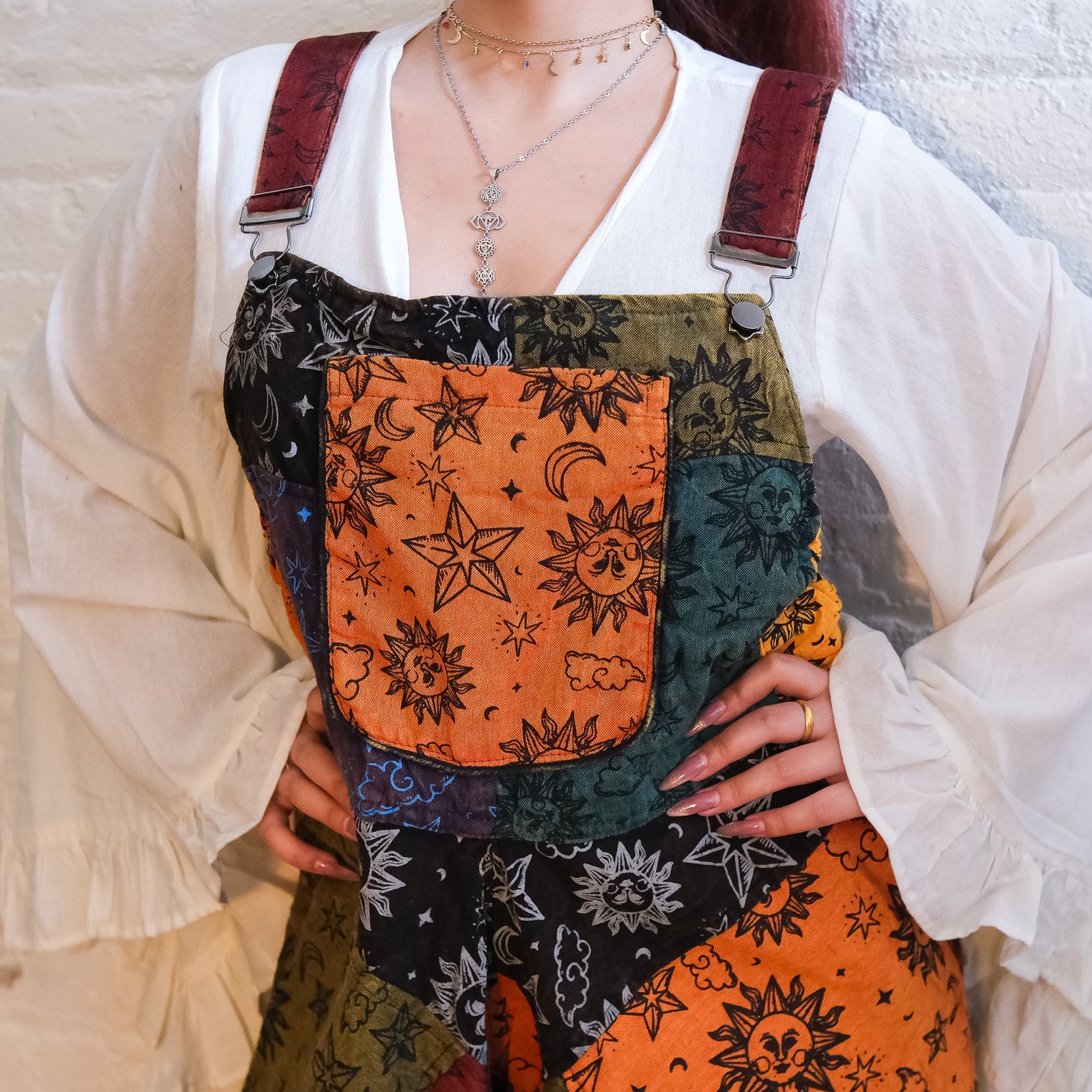 Celestial Patchwork Boho Wide Leg Romper