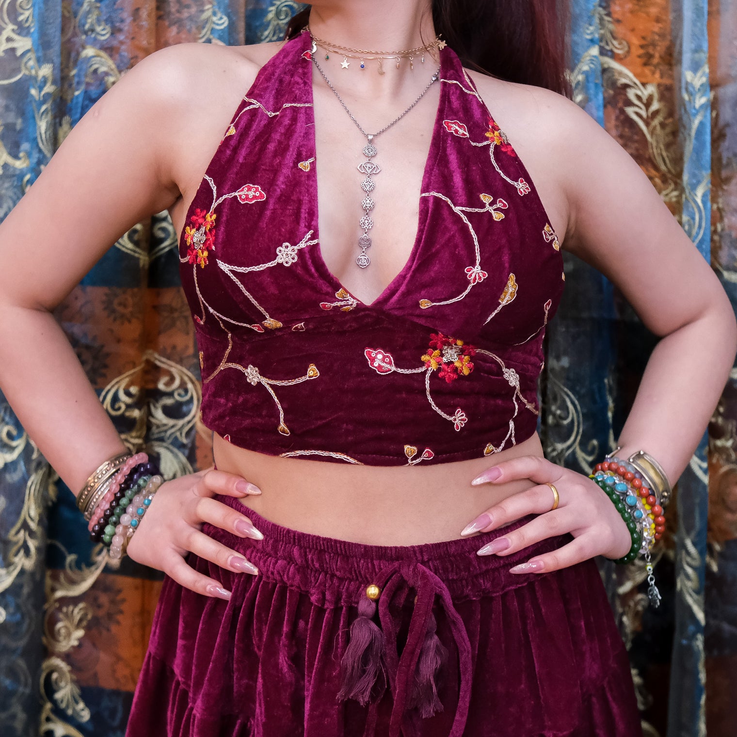 Embroidery Boho Velvet Bralette