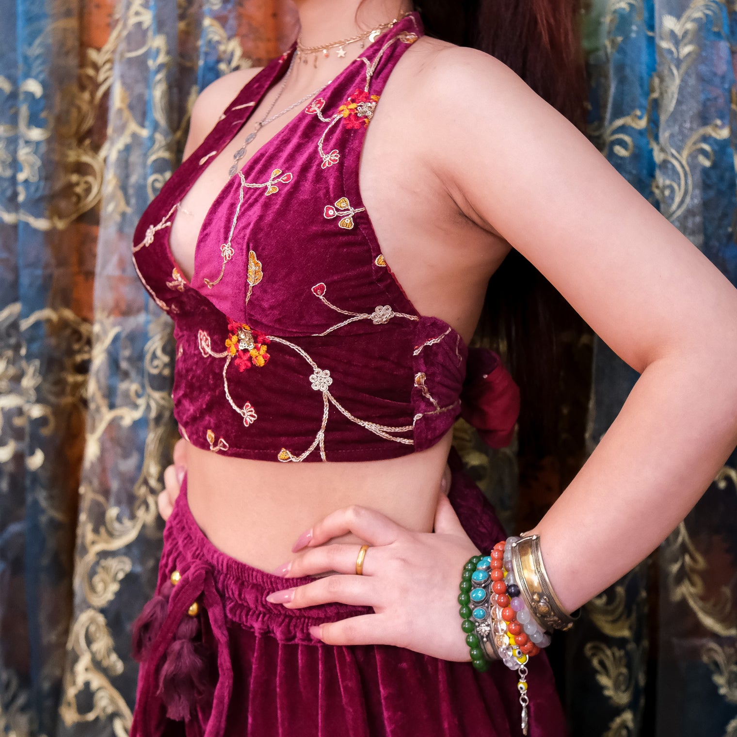 Embroidery Boho Velvet Bralette