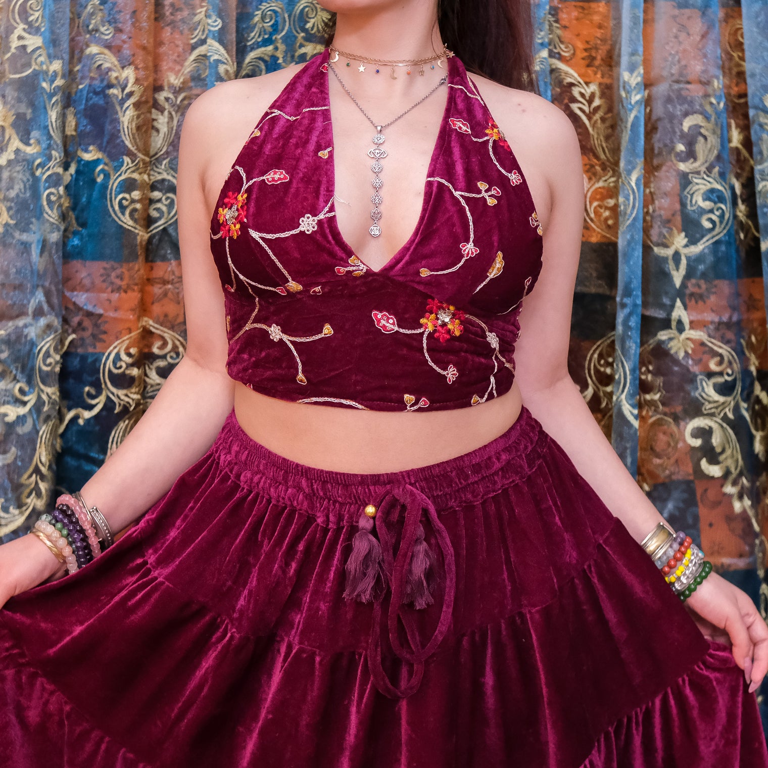 Embroidery Boho Velvet Bralette