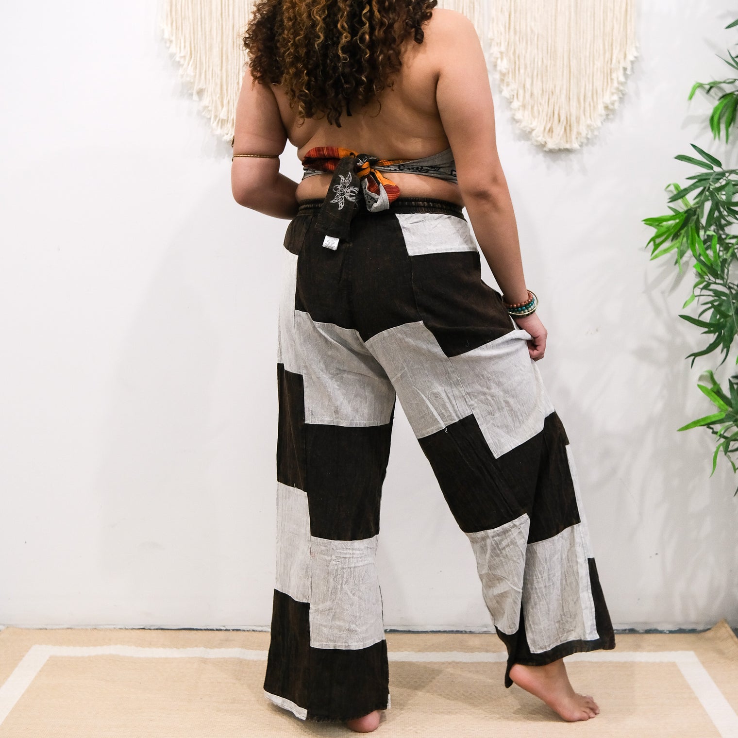 Patchwork Checkered Wide Leg Pants