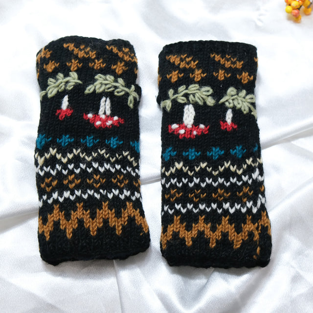 Mushroom Knitted Woolen Handwarmer with Fleece Lining