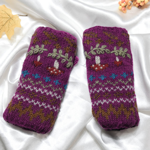 Mushroom Knitted Woolen Handwarmer with Fleece Lining