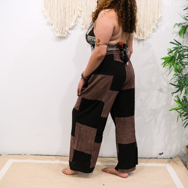 Patchwork Checkered Wide Leg Pants