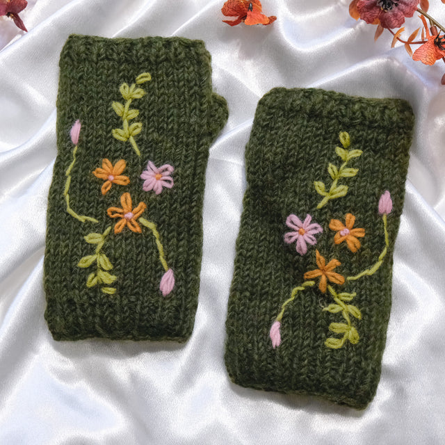 Floral Embroidered Knitted Winter Handwarmer