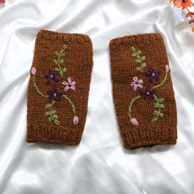 Floral Embroidered Knitted Winter Handwarmer