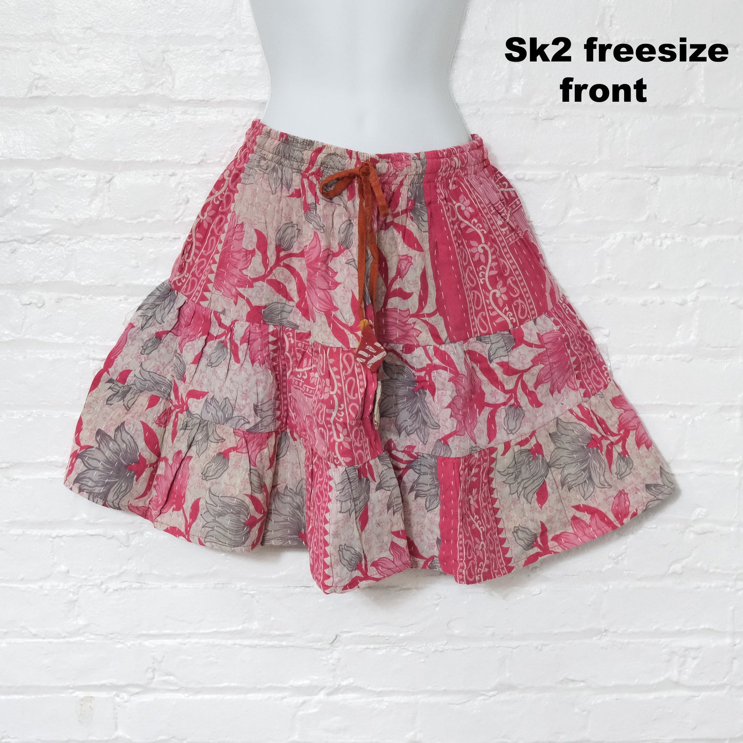 Kantha Tiered Mini Skirt with Pockets