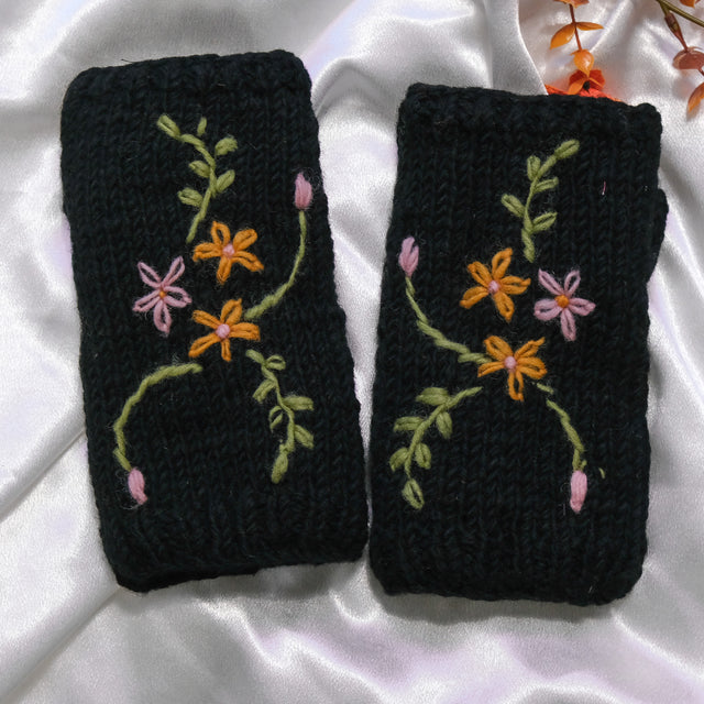 Floral Embroidered Knitted Winter Handwarmer