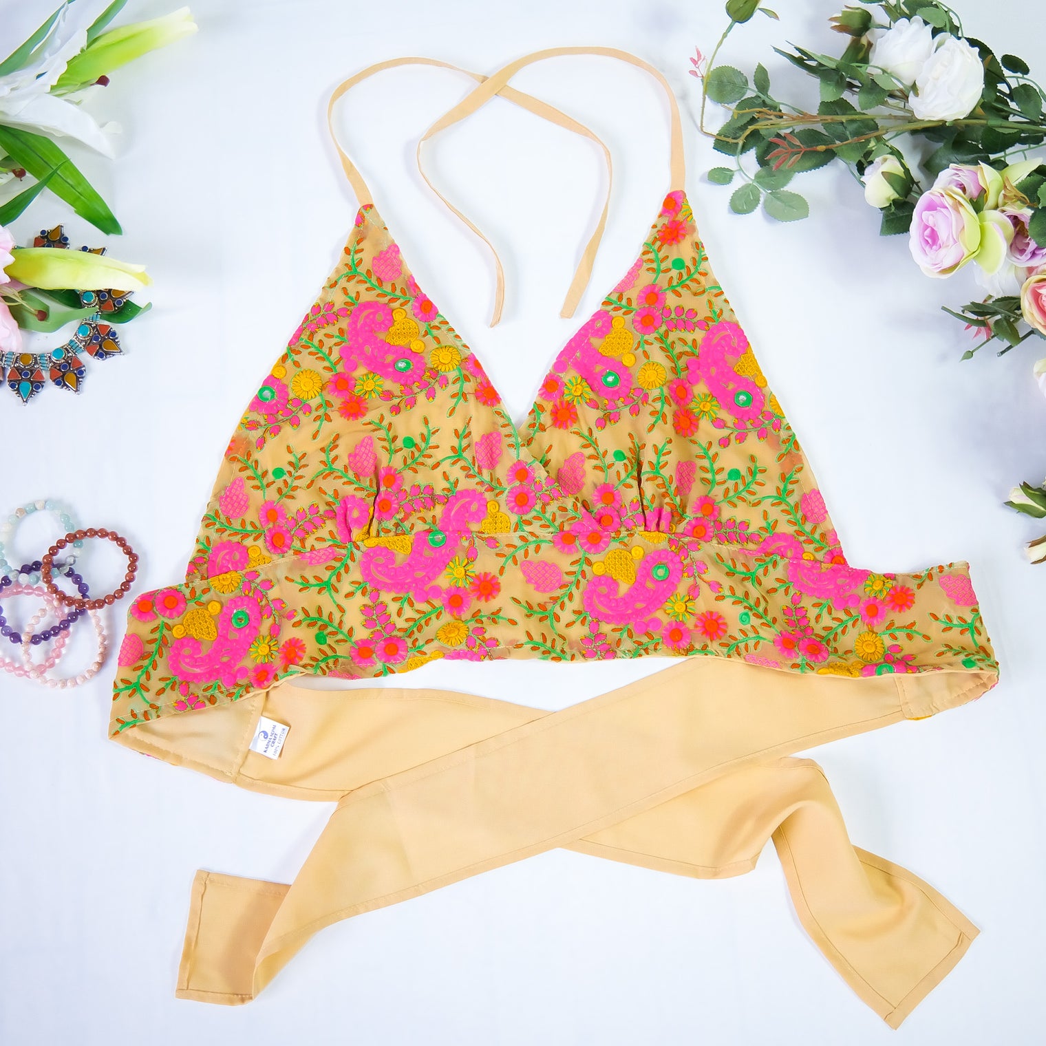 Psychedelic Vintage Hand Embroidered Halter Top